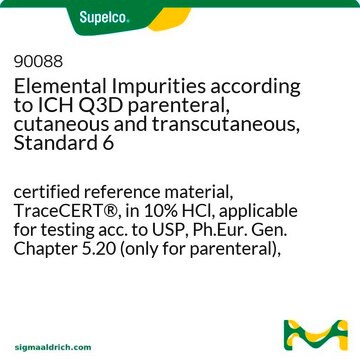 Elemental Impurities according to ICH Q3D parenteral, cutaneous and transcutaneous, Standard 6 certified reference material, TraceCERT&#174;, in 10% HCl, applicable for testing acc. to USP&lt;232&gt;, Ph.Eur. Gen. Chapter 5.20 (only for parenteral), Manufactured by: Sigma-Aldrich Production GmbH, Switzerland