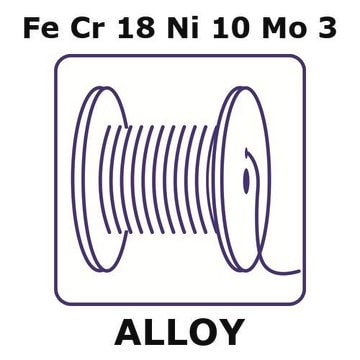 Stainless Steel - AISI 316L alloy, FeCr18Ni10Mo3 1000mm wire, 1.0mm diameter, annealed, straight wire