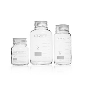 DURAN&#174; PURE Bottle clear, graduated, neck joint: threaded GL80, dust cover, without cap, bottle capacity 500&#160;mL