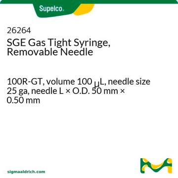 SGE Gas Tight Syringe, Removable Needle 100R-GT, volume 100&#160;&#956;L, needle size 25 ga, needle L × O.D. 50&#160;mm × 0.50&#160;mm