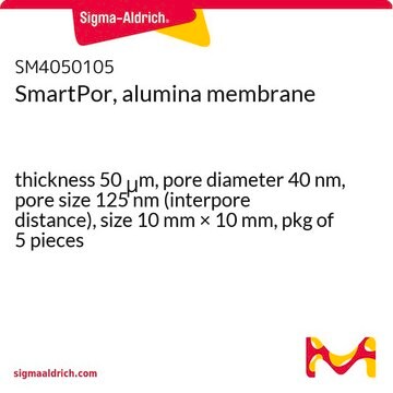 SmartPor, alumina membrane thickness 50&#160;&#956;m, pore diameter 40&#160;nm, pore size 125&#160;nm (interpore distance), size 10&#160;mm × 10&#160;mm, pkg of 5&#160;pieces