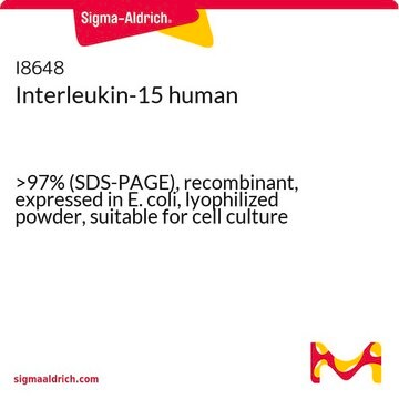 Interleukin-15 human &gt;97% (SDS-PAGE), recombinant, expressed in E. coli, lyophilized powder, suitable for cell culture