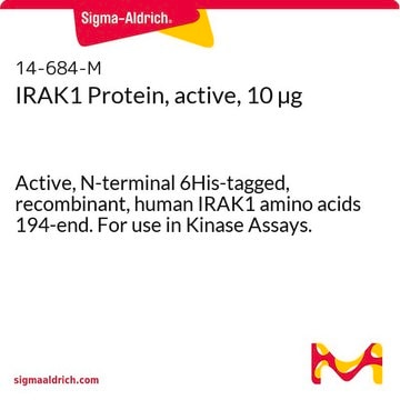 IRAK1 Protein, active, 10 &#181;g Active, N-terminal 6His-tagged, recombinant, human IRAK1 amino acids 194-end. For use in Kinase Assays.