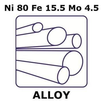 Nickel-iron-molybdenum alloy, Ni80Fe15.5Mo4.5 100mm rod, 2.0mm diameter, as drawn