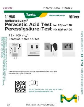 Peracetic Acid Test reflectometric, 75-400&#160;mg/L (peracetic acid), for use with REFLECTOQUANT&#174;