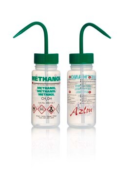 Azlon&nbsp;Multi-Lingual Unvented Wash Bottles label, Methanol (in English, French, Spanish), capacity 250&#160;mL