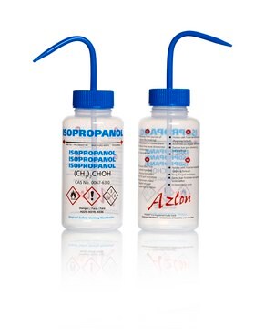 Azlon&nbsp;Multi-Lingual Safety Wash Bottles With Driplok Vapor Venting label, Isopropanol (in Norwegian, Danish, Swedish, English), capacity 500&#160;mL