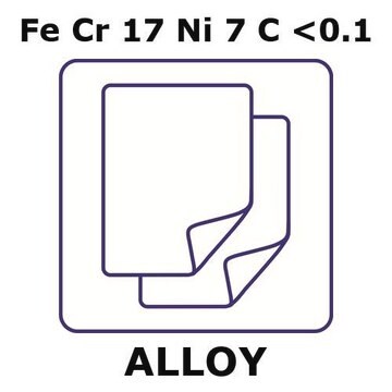 Stainless steel - AISI 301 foil, Fe/Cr 17%/Ni 7%/C 0.1%max, thickness 0.5&#160;mm, size 100 × 100&#160;mm, temper hard