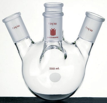 Synthware&#8482; four neck round bottom flask with angled side necks capacity 500&#160;mL, center joint: ST/NS 29/42, side joint: ST/NS 24/40