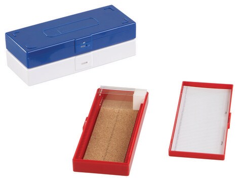 Premium slide box 50 place, cork lining, blue plastic