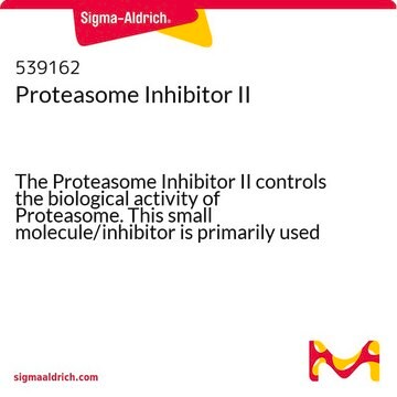 Proteasome Inhibitor II The Proteasome Inhibitor II controls the biological activity of Proteasome. This small molecule/inhibitor is primarily used for Protease Inhibitors applications.