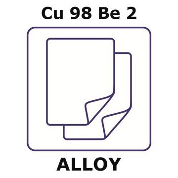 Copper-beryllium alloy, Cu98Be2 foil, 100 x 100mm, 0.2mm thickness, half hard