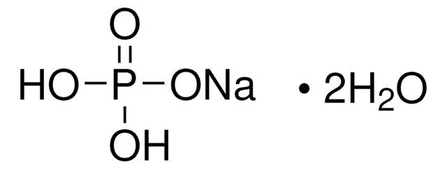 Sodium phosphate monobasic dihydrate meets analytical specification of Ph. Eur., BP, USP, FCC, E 339, 98-100.5% (calc. to the dried substance)