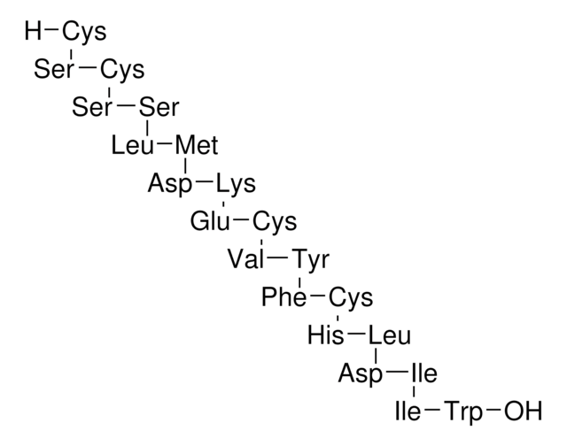 Endothelin 1, Human and Porcine Endothelin 1, Human and Porcine, CAS 117399-94-7, is a 21-amino acid polypeptide with potent vasoconstrictive action. Activates phospholipase C in fibroblasts expressing ETA receptors.