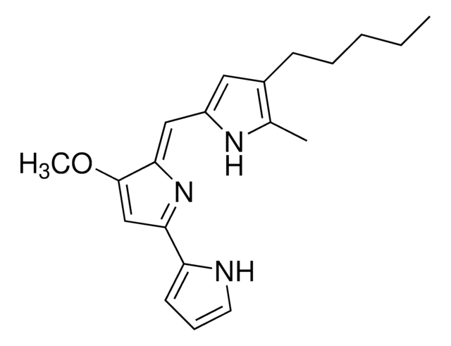 Prodigiosin Serratia marcescens A cell-permeable tripyrrole alkaloid compound that displays immunosuppressive and anti-tumor properties irrespective of p53 status and multidrug resistance.