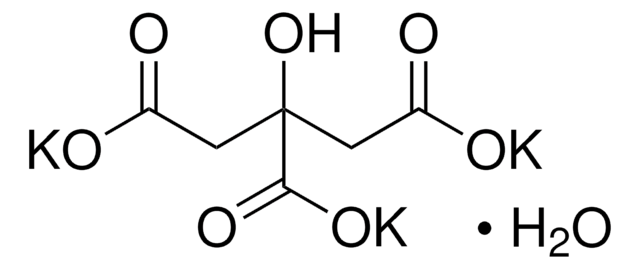 Potassium citrate tribasic monohydrate meets analytical specification of Ph. Eur., BP, FCC, E332, 99-100.5% (calc with ref. to anhyd. subst.)